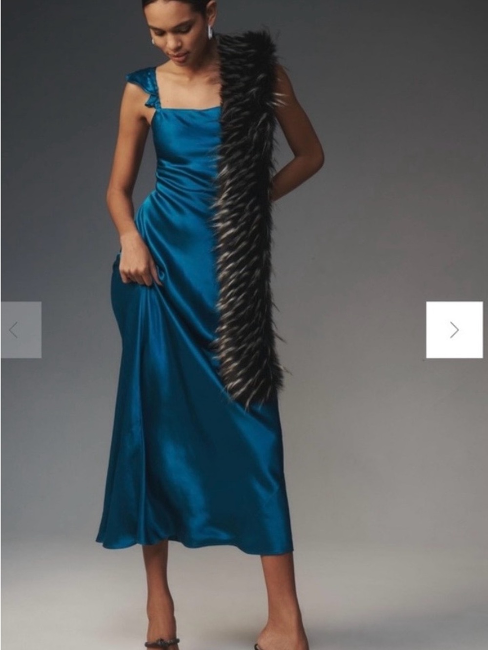 💙NWT Anthropologie Teal Satin Square-Neck Maxi Dress with flutter straps!!💙